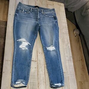 Stylish Blue Distressed Women Jeans Buckle BLACK SKINNY JEANS 25 Inseam